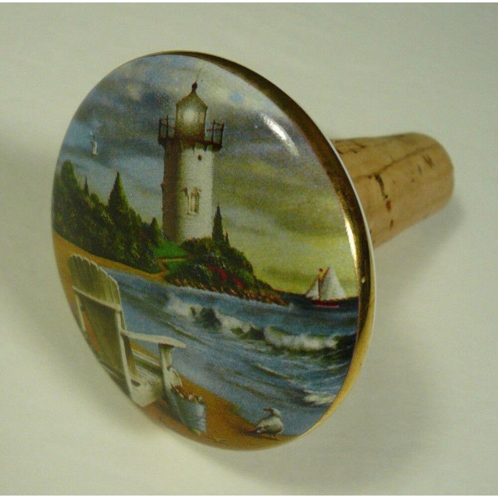 Alan Giana Porcelain Bottle Stopper Lighthouse Adirondack Chair